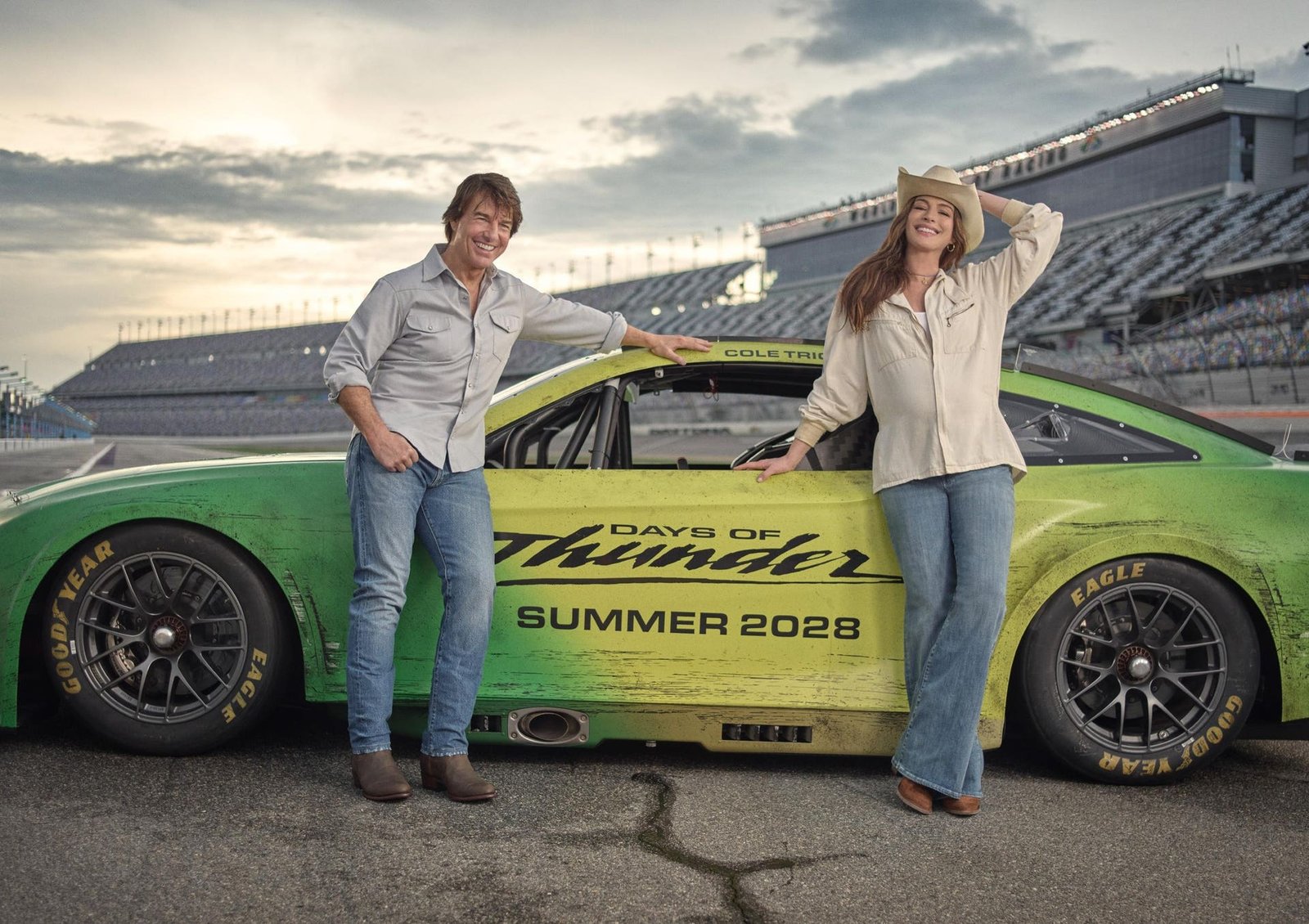 Tom Cruise and Anne Hathaway "Days of Thunder 2" announcement.