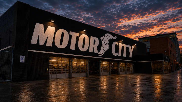 The exterior of Goodyear's "Motor City Garage" concept retail store inside one of the tire manufacturer's Detroit tire shops.
