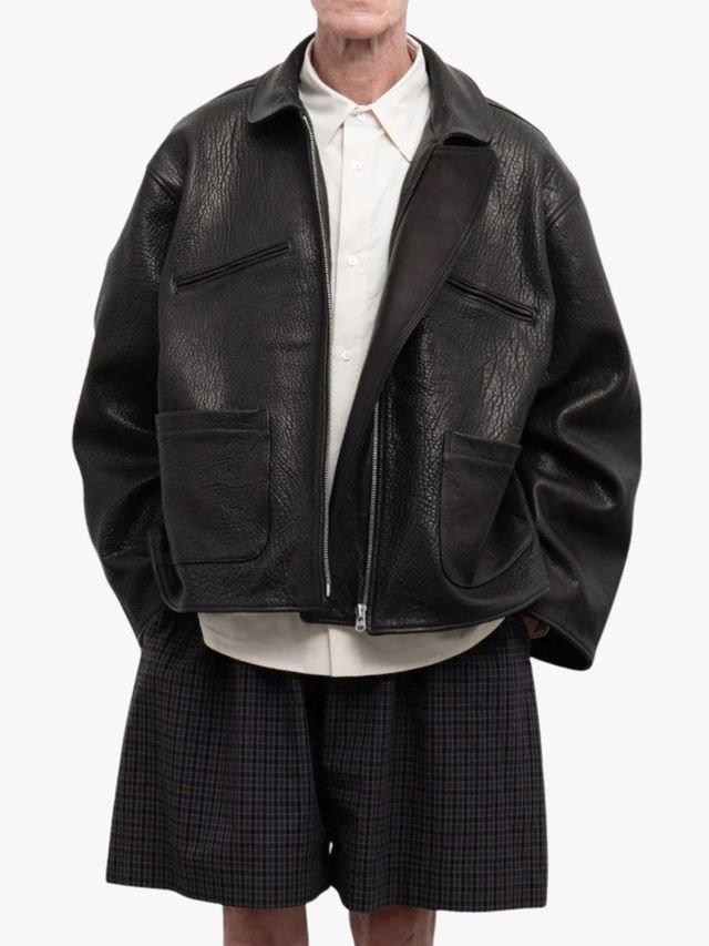 Image may contain Clothing Coat Jacket and Leather Jacket