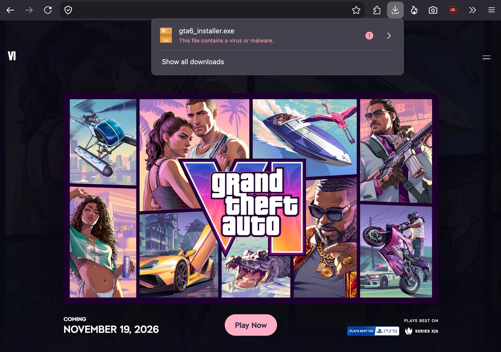 a screenshot of the malware download from the fake GTA website