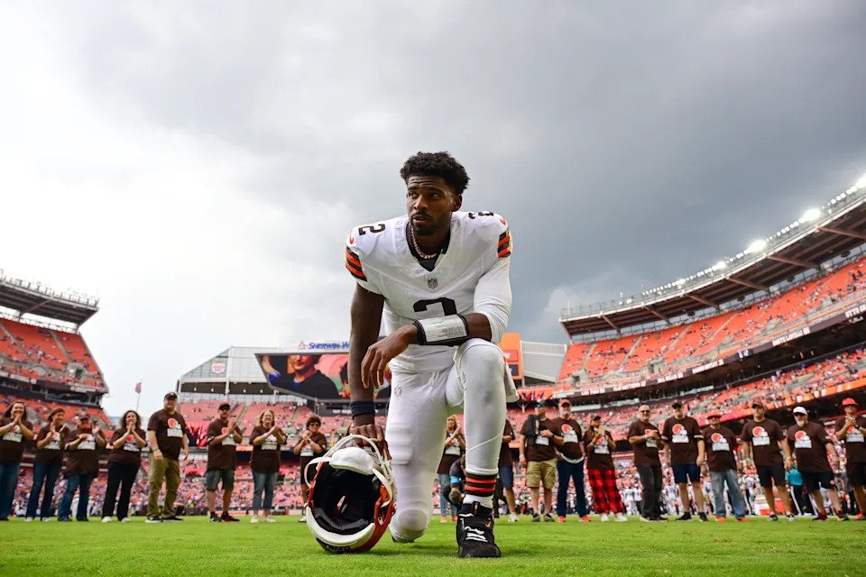Shedeur Sanders before his preseason start against the Bills. (Photo by Nick Cammett/Getty Images)