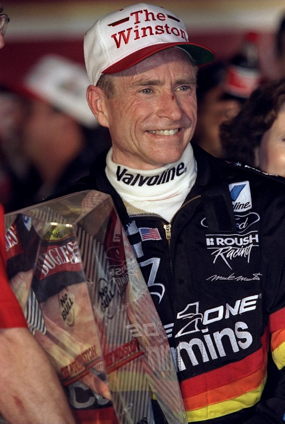 16 May 1998: Mark Martin holds the trophy after winning The Winston at the Charlotte Motor Speedway in Concord, North Carolina. Mandatory Credit: Craig Jones /Allsport