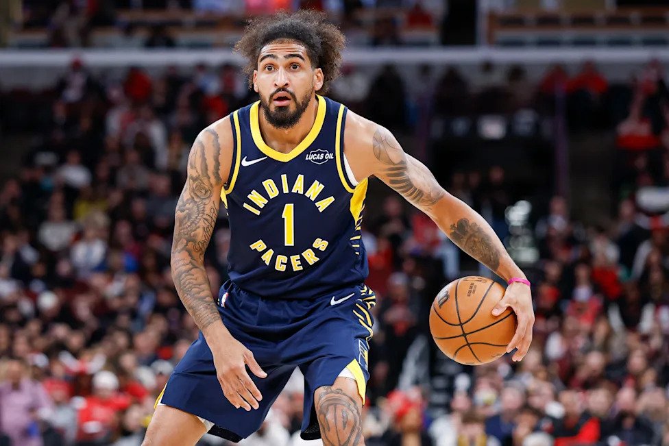 Apr 1, 2026; Chicago, Illinois, USA; Indiana Pacers forward Obi Toppin (1) brings the ball up court against the Chicago Bulls
