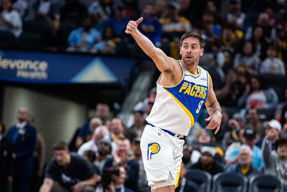 Mar 29, 2026; Indianapolis, Indiana, USA; Indiana Pacers guard T.J. McConnell (9) celebrates a made basket in the first half 