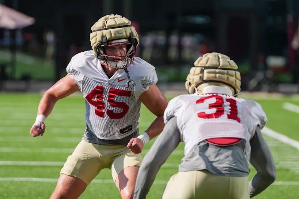 The Florida State Seminole Noah LaVallee (45) puts in work on the field with the first home game just a few weeks away, Thurs