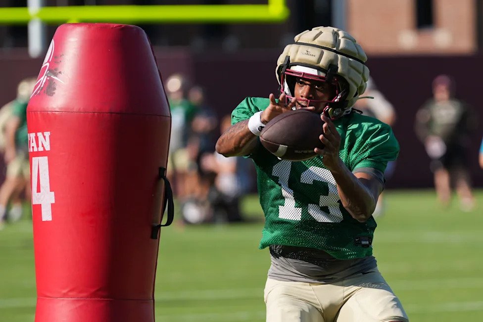 The Florida State Seminole Tae’Shaun Gelsey (13) puts in work on the field with the first home game just a few weeks away, Th