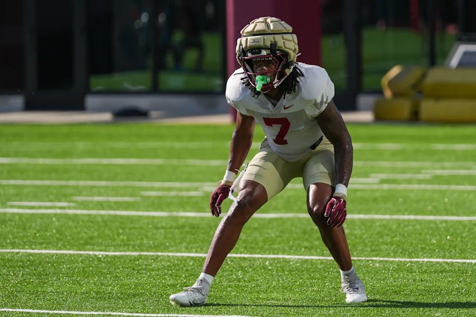 The Florida State Seminole Ashlynd Barker (7) puts in work on the field with the first home game just a few weeks away, Thurs