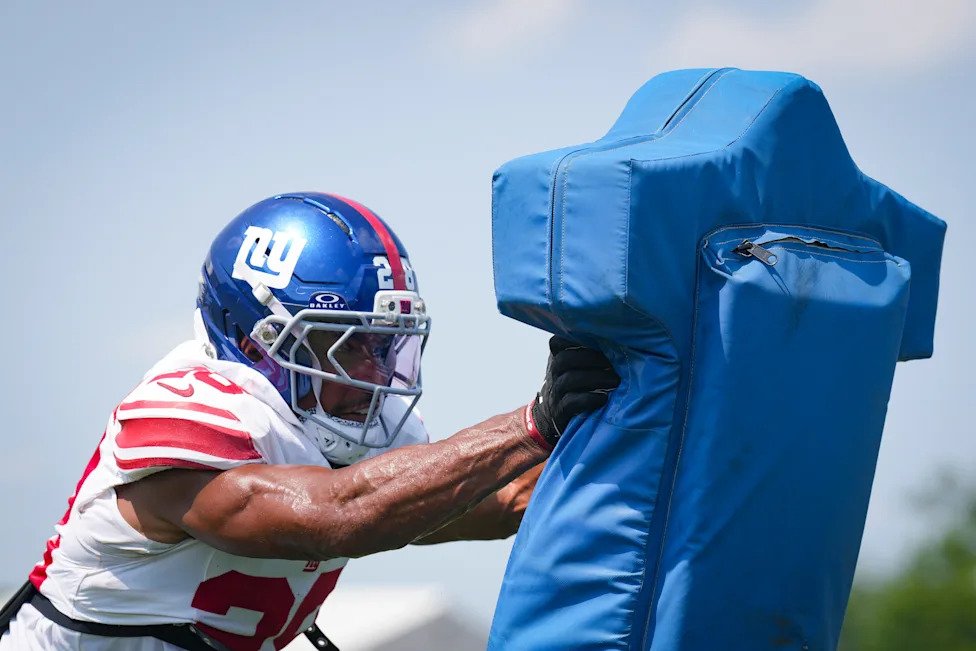 New York Giants defensive back Elijah Campbell (28) trains nat Quest Diagnostics Training Center, Aug 10, 2026, East Rutherfo