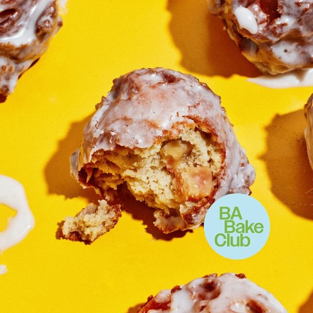 A bunch of Apple Fritter Donuts on a yellow background