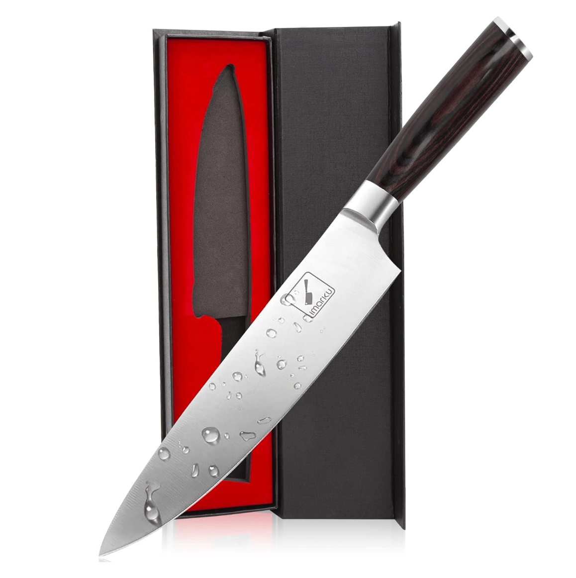 imarku chef’s knife 8-inch with red velvet-lined box