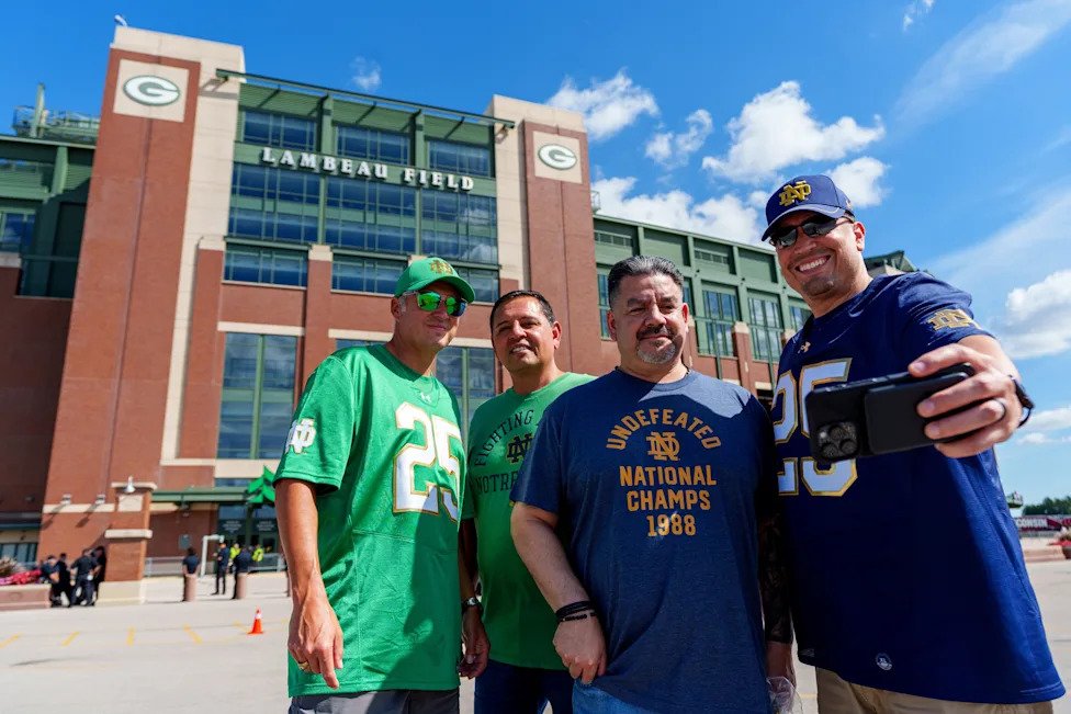 Left to right: Dane Salazar, Ildefonso Chavez, Gerardo Rivera and James Lopez pose for a photo together outside Lambeau Field