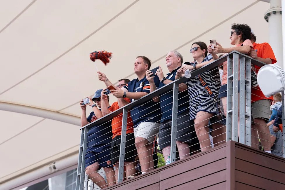 Auburn Tigers fans cheer on their team before Auburn Tigers take on Baylor Bears in the Aflac Kickoff Game at Mercedes-Benz S