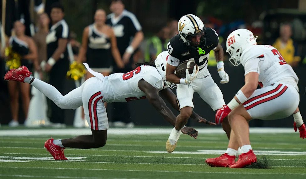 Vanderbilt wide receiver Kayleb Barnett (13) runs against Austin Peay during their game at FirstBank Stadium at Vanderbilt Un