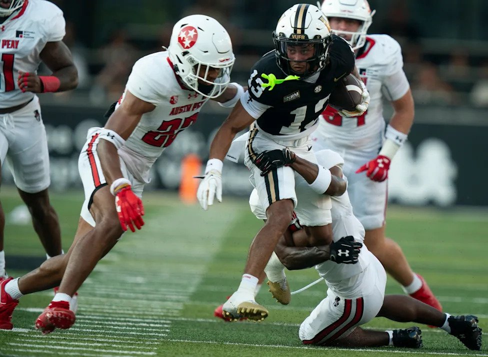 Vanderbilt wide receiver Kayleb Barnett (13) runs against Austin Peay during their game at FirstBank Stadium at Vanderbilt Un