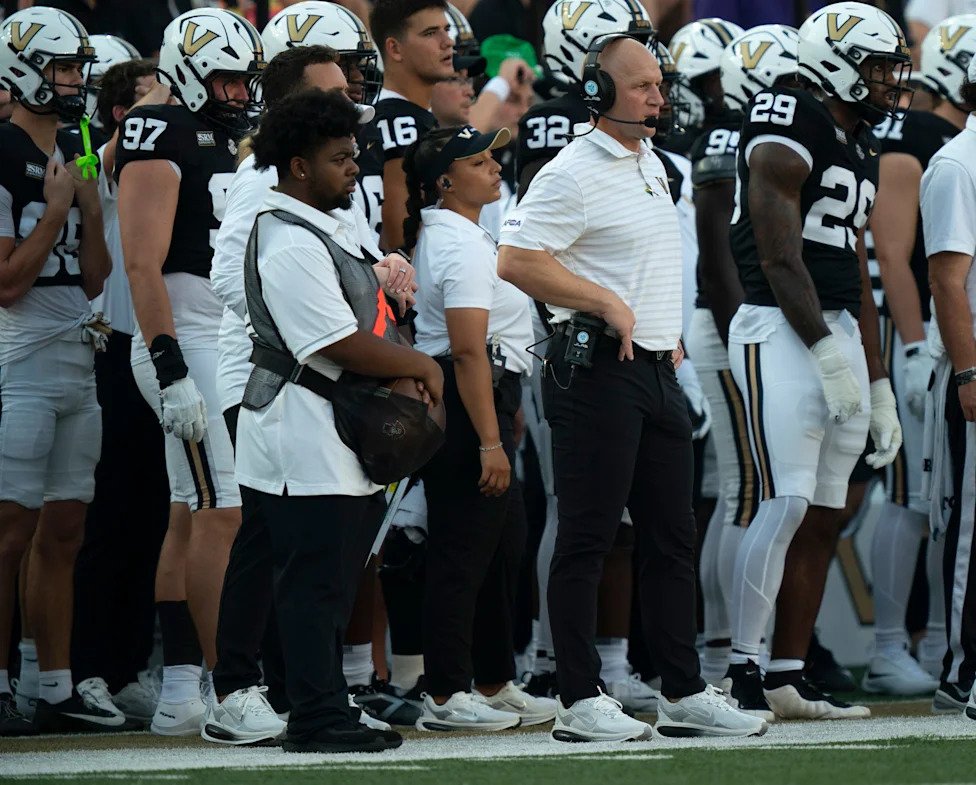 Vanderbilt coach Clark Lea walks the sideline against Austin Peay during their game at FirstBank Stadium at Vanderbilt Univer