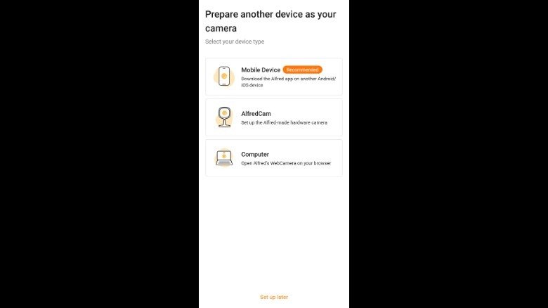 AlfredCamera: Home Security camera device setup page