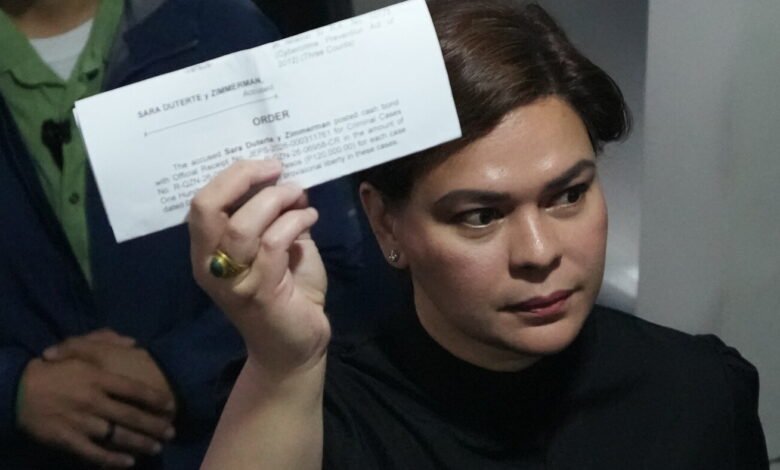 Philippines Vice President Sara Duterte posts bail after arrest Philippines Vice President Sara Duterte posts bail after arrest