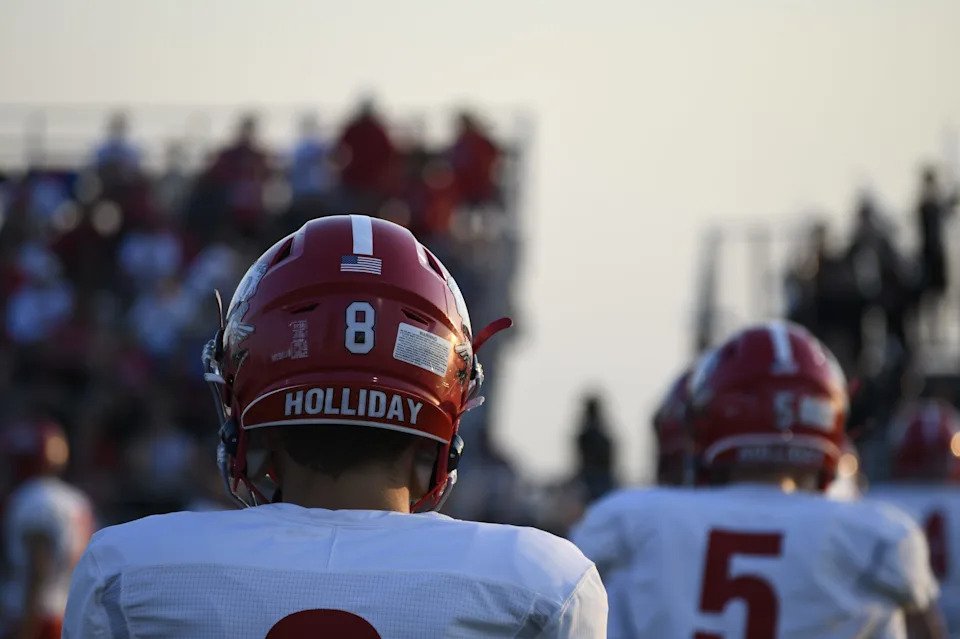 A Holliday player gets ready for kickoff during a season opening matchup between Holliday and Windthorst on Friday, August. 28, 2026.